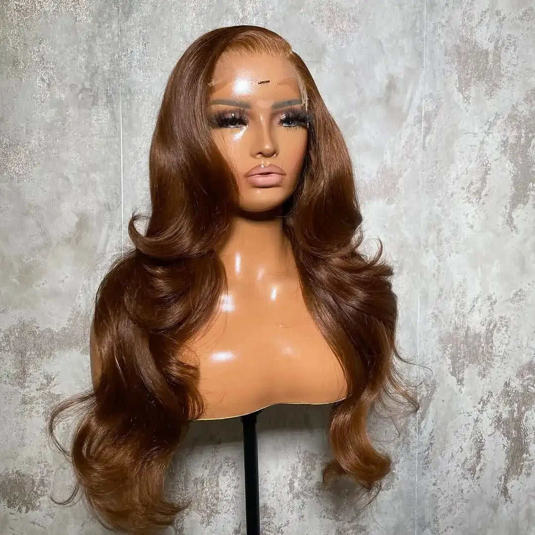 Chocolate Brown 13x4 Synthetic Glueless Lace Front Wigs For Women Loose Wave Body Wave Lace Frontal Wig Pre Cut 180% Density