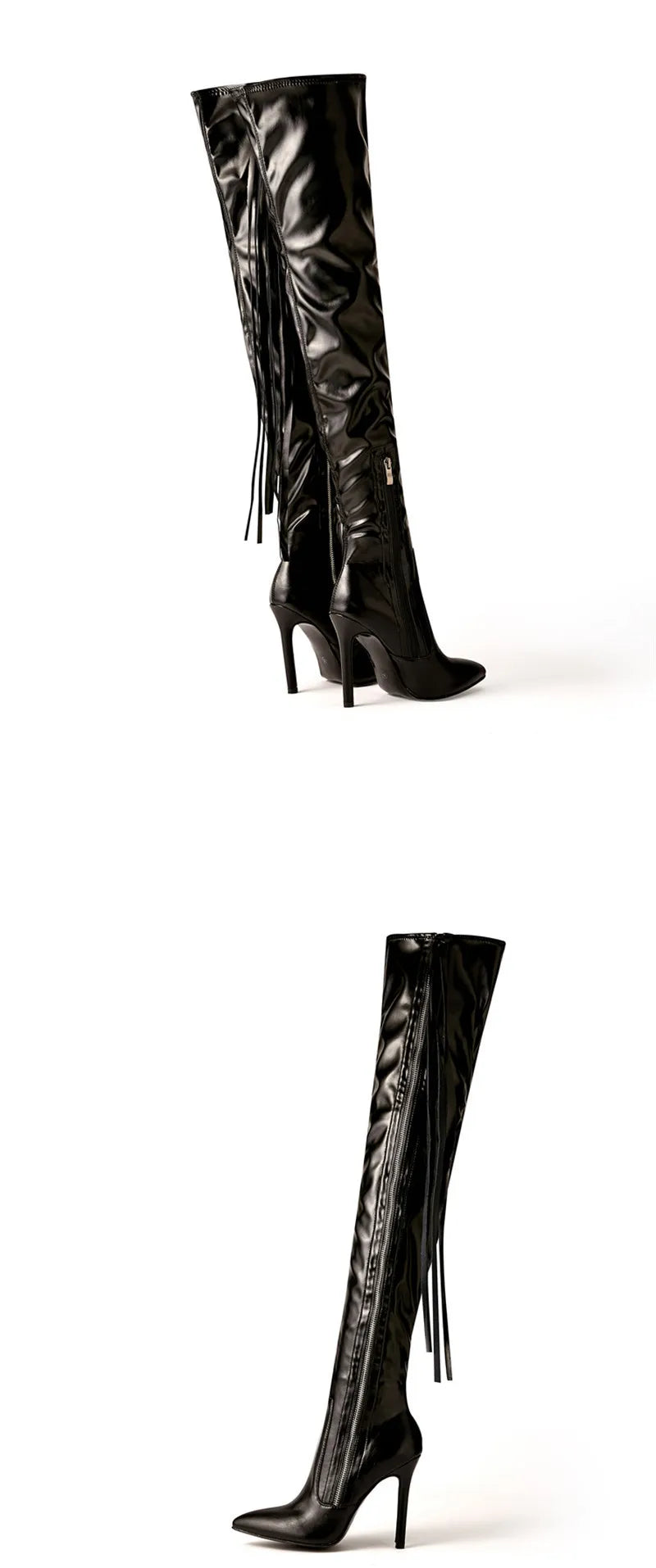 Eilyken New Fashion Designer Tassel Thigh High Women Shoes Sexy Pointed Toe Zip Over-the-Knee Boots Stiletto Heels Size 35-42