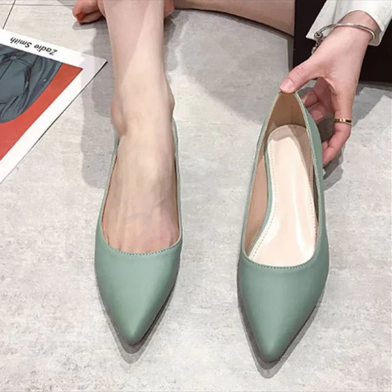 Woman Closed Back Snug Shoes Low Heels 2cm Null Pumps Pointy Toe Slip-On Red Black Beige Narrow Feet Seam Mocasines 34-43 25cm