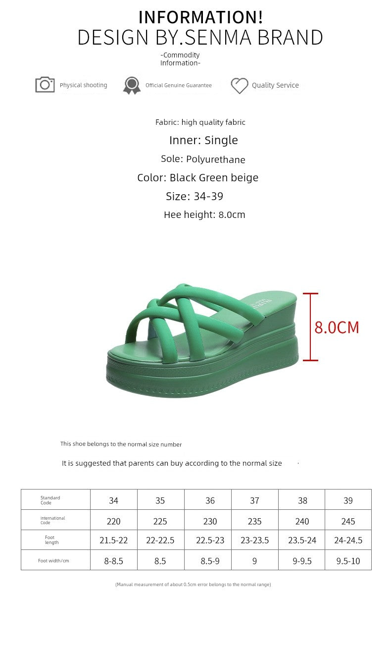 Summer Korean Style Cross Belt Fashion High Heel Platform Slippers