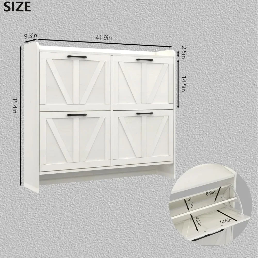 Shoe Cabinet with 4 Flip Drawers, Shoe Storage Cabinet for Entryway, Freestanding Hidden Shoe Cabinet Organizer, Oak White