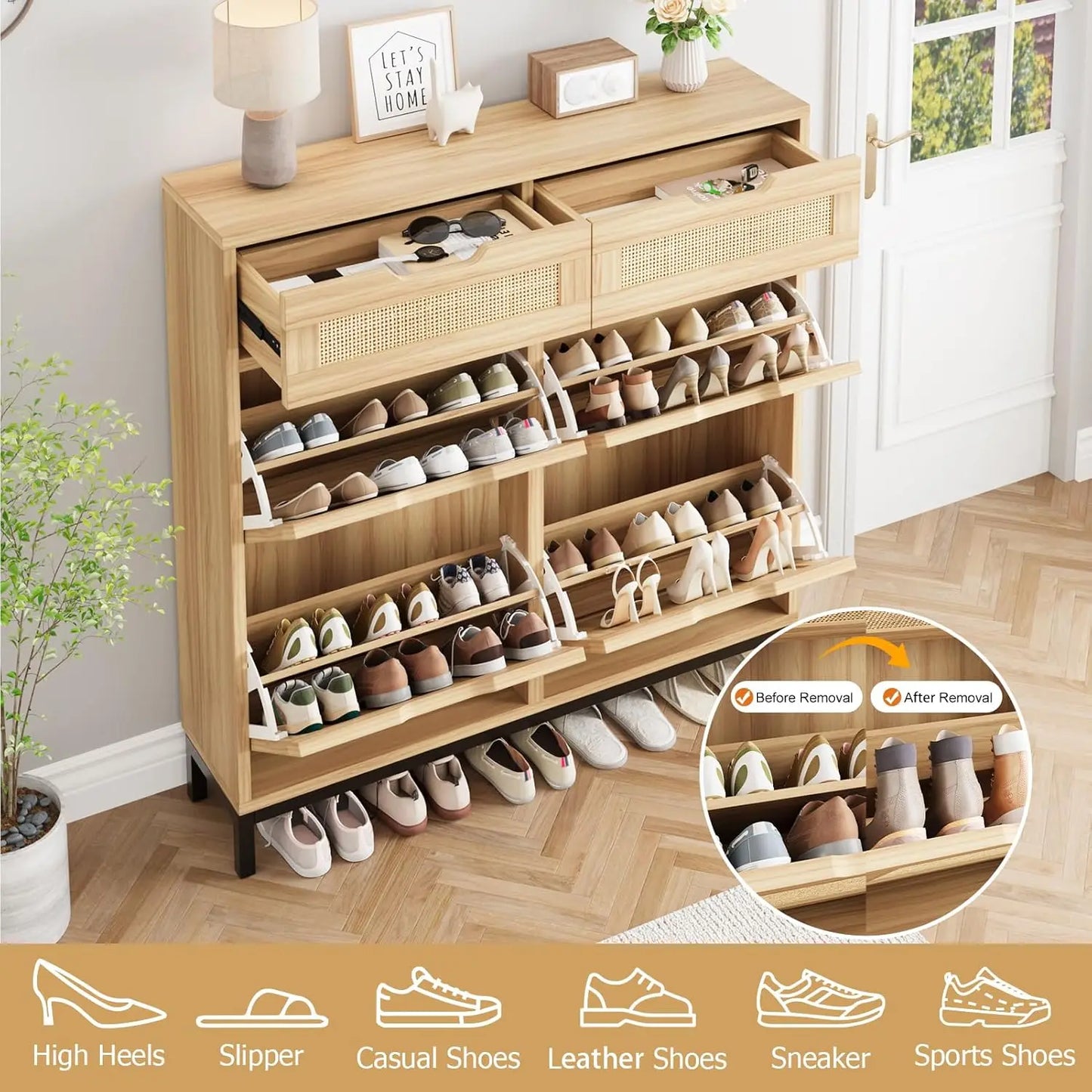Shoe Cabinet Storage for Entryway Hidden Shoes Storage Cabinet Narrow Shoe Organizer Cabinet with 4 Flip Drawers, Free Standing