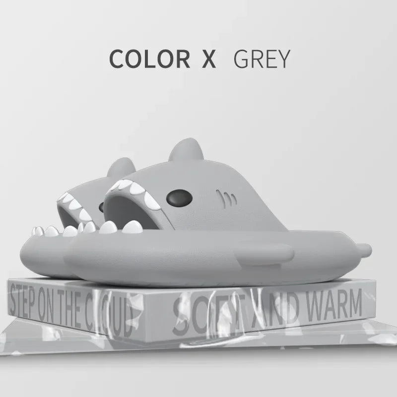 New summer cute shark slippers men's and women's same shower home non-slip flats casual outdoor children's slippers sandals