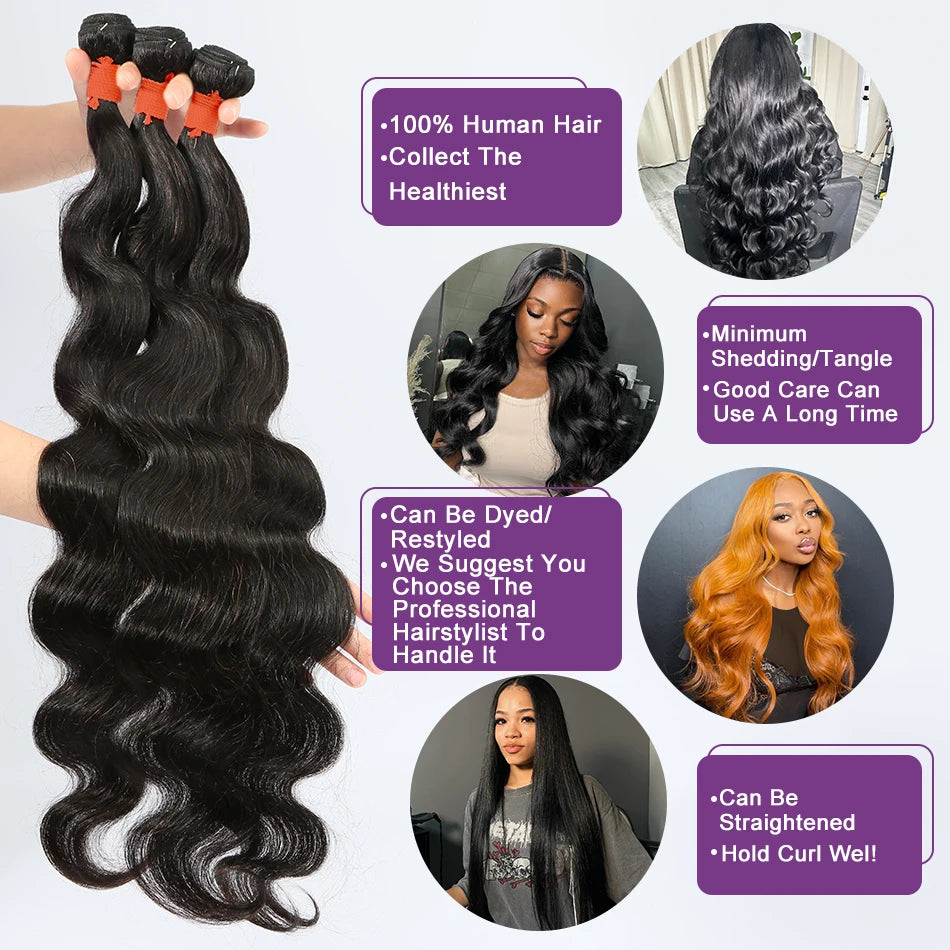 30 40 Inch Body Wave Raw 2 3 4 Bundles Indian 100% Unprocessed Human Hair Wavys Double Drawn Virgin Bundles Weave Extensions