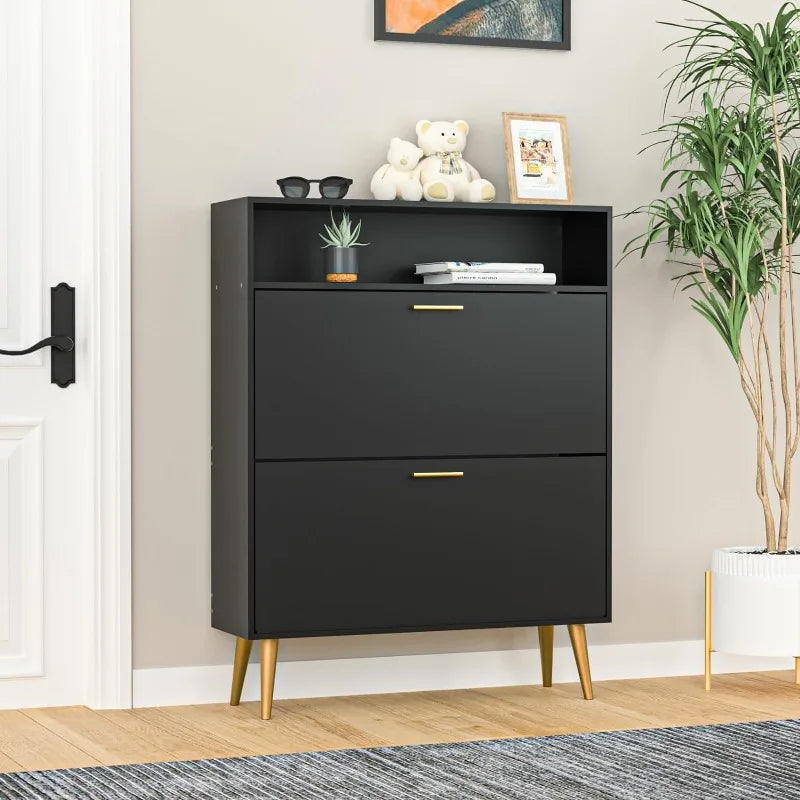 Shoe Cabinet with 2 Flip Drawers - Narrow Shoes Storage for Entryway, Freestanding Hidden