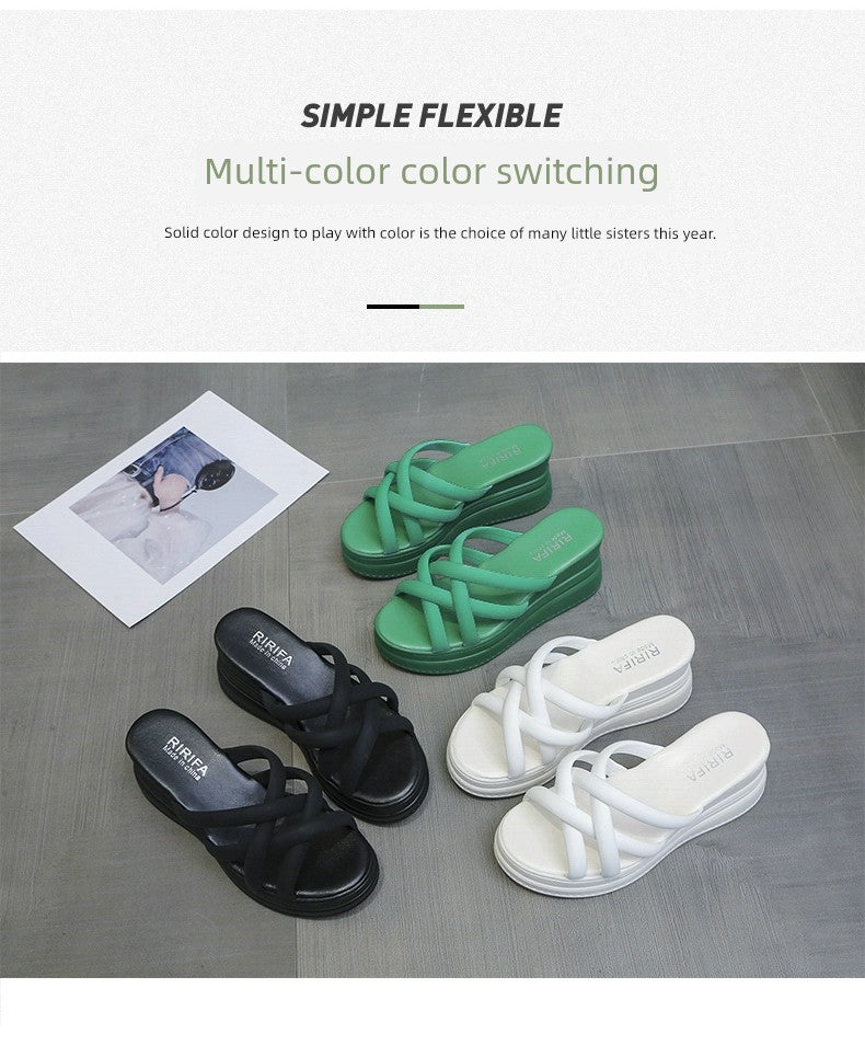 Summer Korean Style Cross Belt Fashion High Heel Platform Slippers