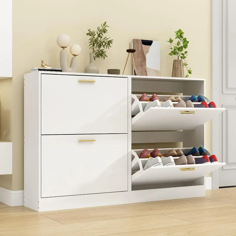 Shoe Cabinet with 2 Flip Drawers - Narrow Shoes Storage for Entryway, Freestanding Hidden