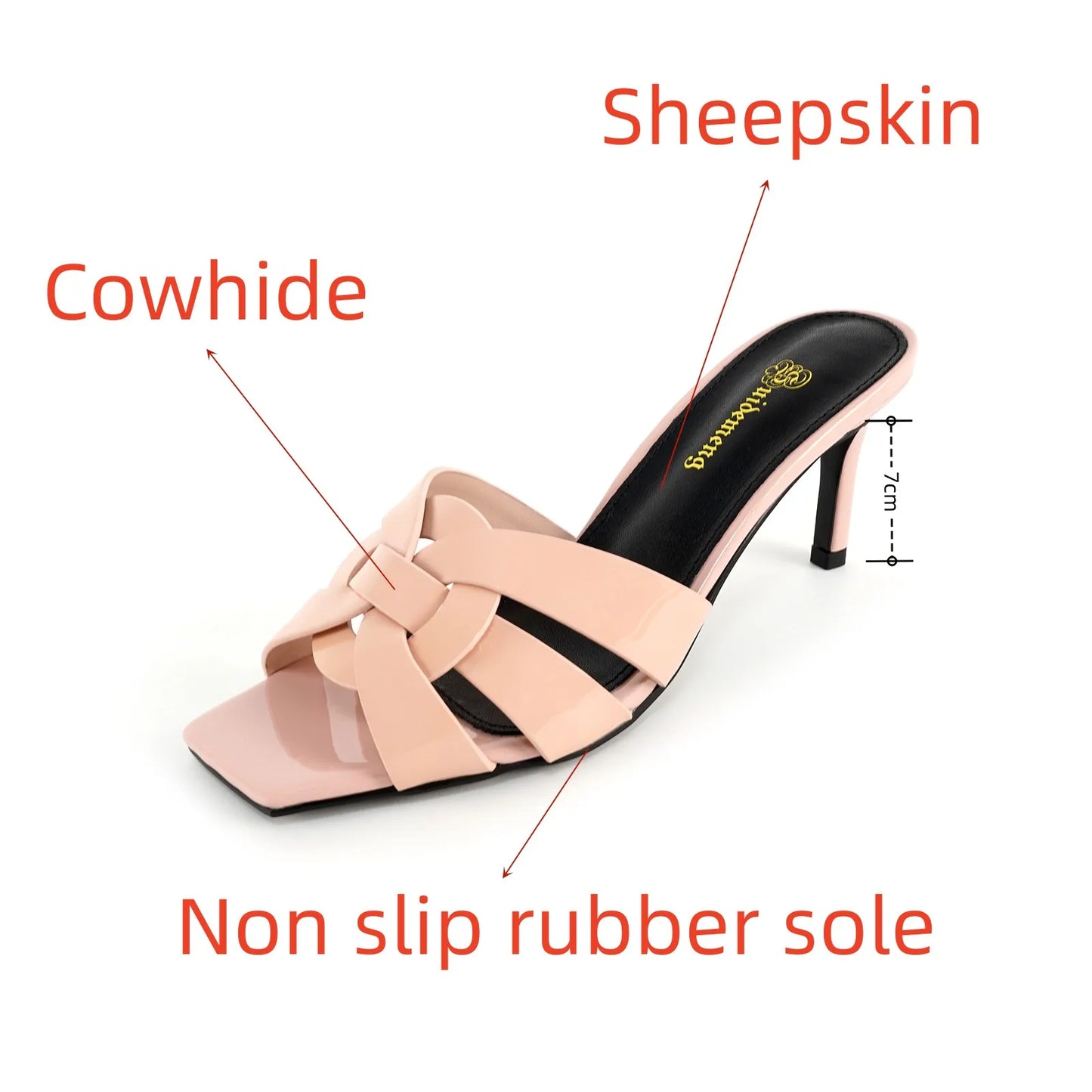 Summer Women's Slippers Plus Size 35-44 Fashion High Heels Leather Open Toe Square Party Shoes Elegant Slim Heels Women's Shoes