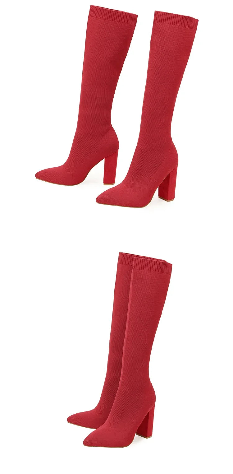 Plus Size 42 Platform Boots Women Shoes Mesh Knitting Long Boots High Heels Knee High Boots women shoes