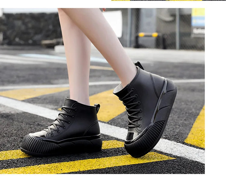 2025 New plush galoshes waterproof rain boots women's rubber platform shoes for lady ankle wide toe rainboots water shoes woman