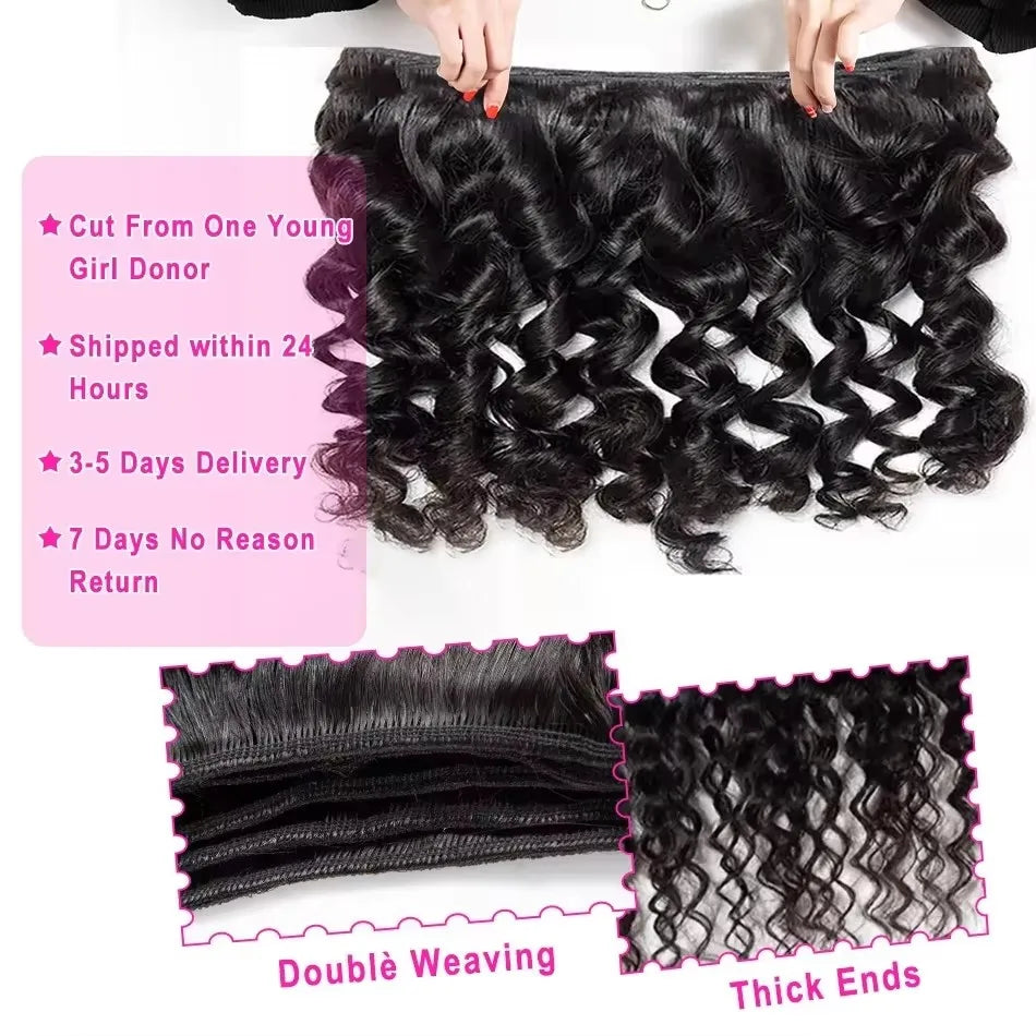 Linktowig Loose Wave Bundles Human Hair 30 Inch Human Hair Bundles Loose Deep Wave Weave Bundles Raw Hair Extensions Double Weft