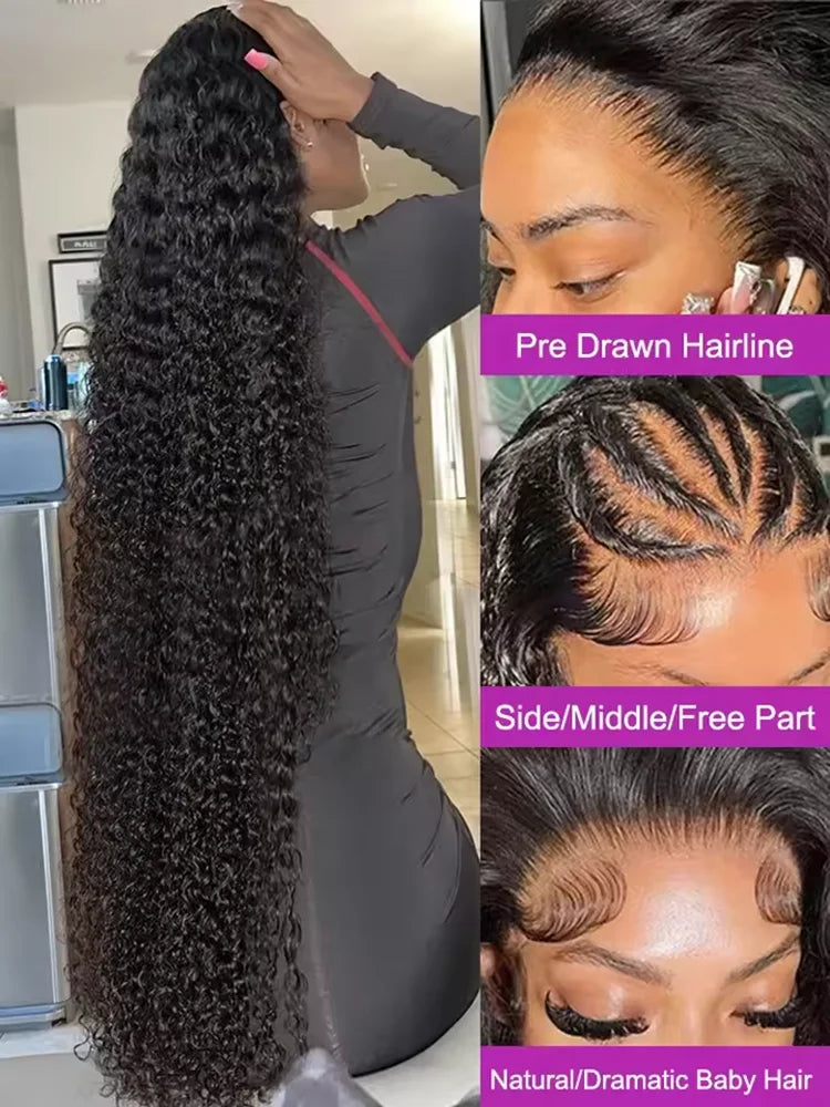 13x6 HD Transparent Deep Wave Frontal Wig 250 Density 13x4 Lace Front Wig Human Hair Brazilian Raw 30 40 Inch Loose Curly Wigs