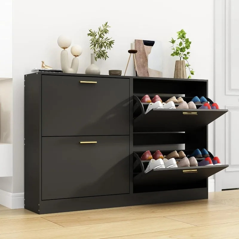Shoe Cabinet with 2 Flip Drawers - Narrow Shoes Storage for Entryway, Freestanding Hidden