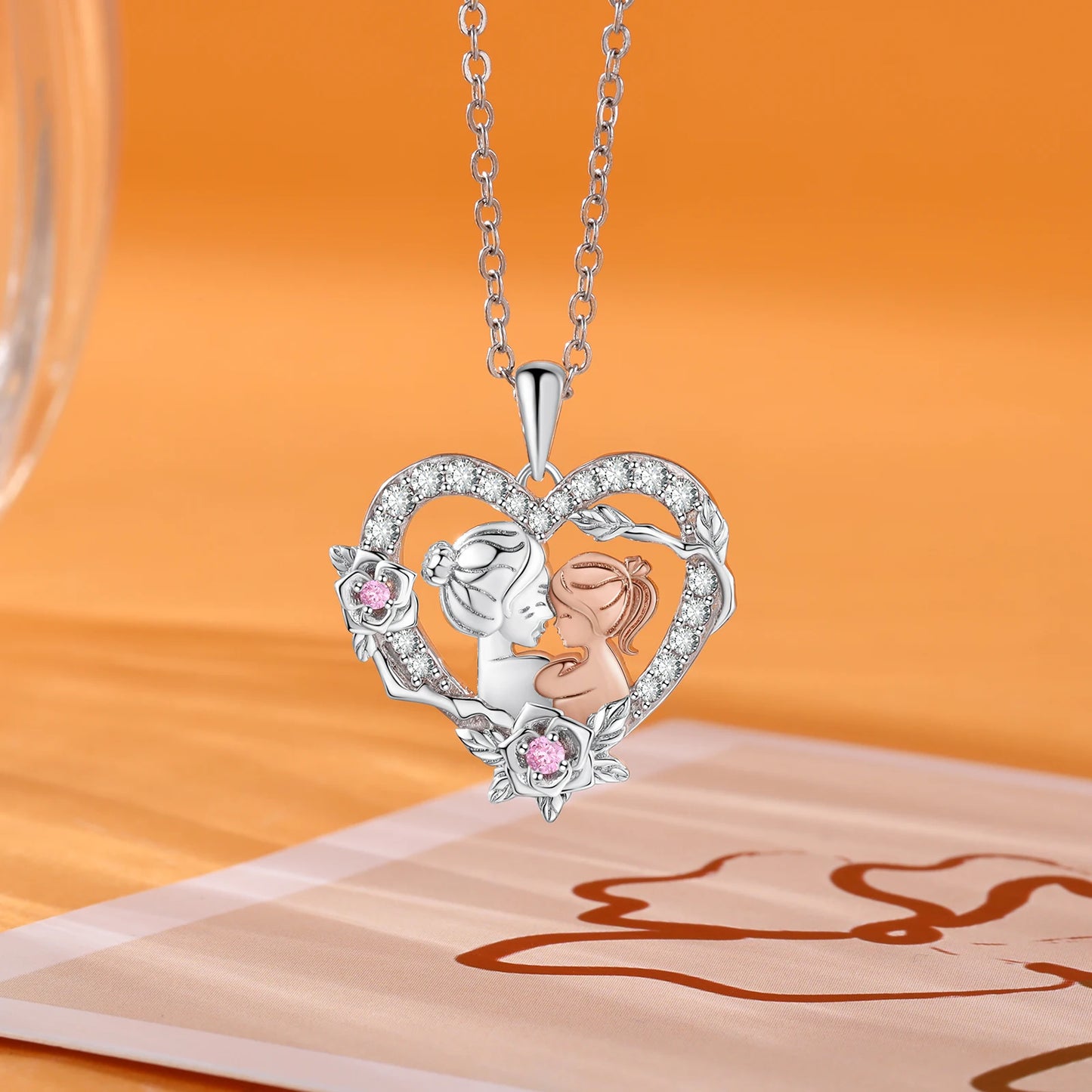 Personalized Mother and Daughter Pendant Necklace Heart Jewelry Custom Name Mothers Day Gift for Women Mom Wife Grandma Nana