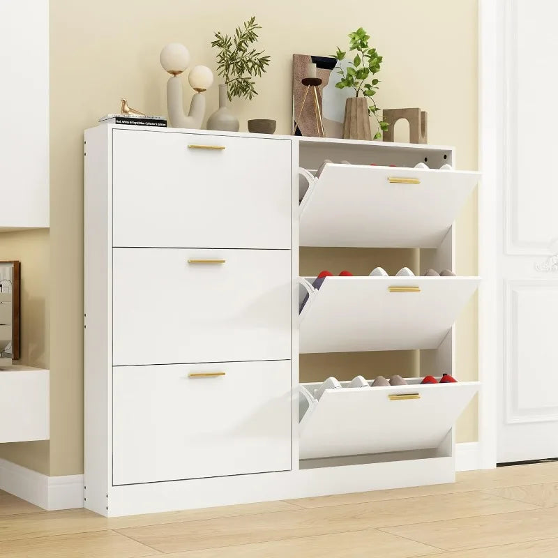 Shoe Cabinet with 2 Flip Drawers - Narrow Shoes Storage for Entryway, Freestanding Hidden
