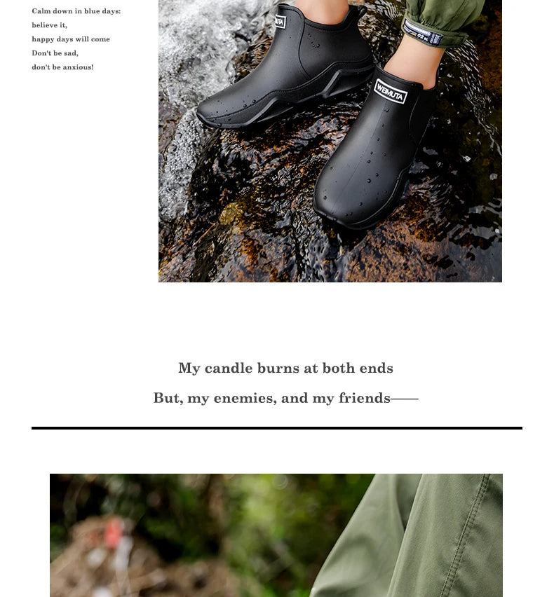 Fashion Couple's Outdoor Rain Boots New Men High Top Hiking Fishing Water Shoes Anti-slip Chef Work Ankle Boots Waterproof Shoes