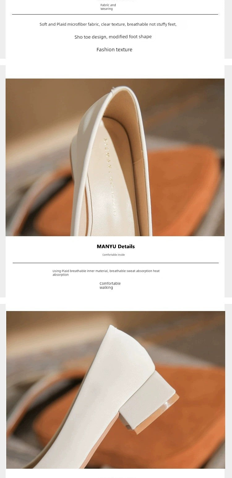 2024 Spring New Arrival Square Toe Chunky Heel Graceful Bow High Heels Joker Women Casual Shoes Mid Heel Comfortable Shoes