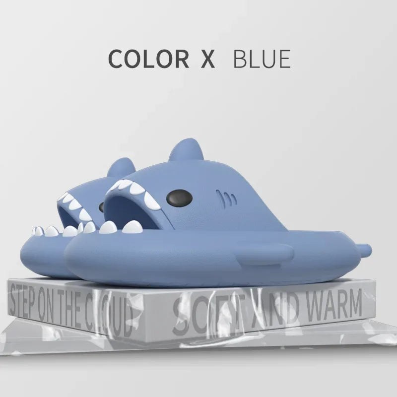 New summer cute shark slippers men's and women's same shower home non-slip flats casual outdoor children's slippers sandals
