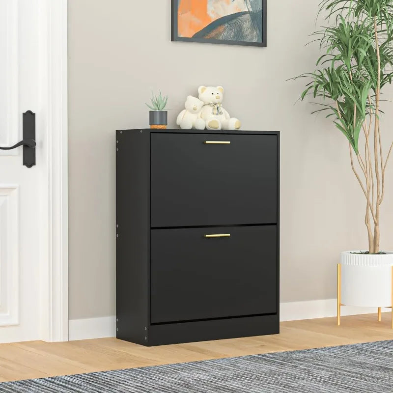 Shoe Cabinet with 2 Flip Drawers - Narrow Shoes Storage for Entryway, Freestanding Hidden