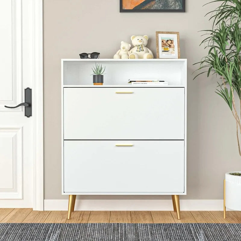 Shoe Cabinet with 2 Flip Drawers - Narrow Shoes Storage for Entryway, Freestanding Hidden