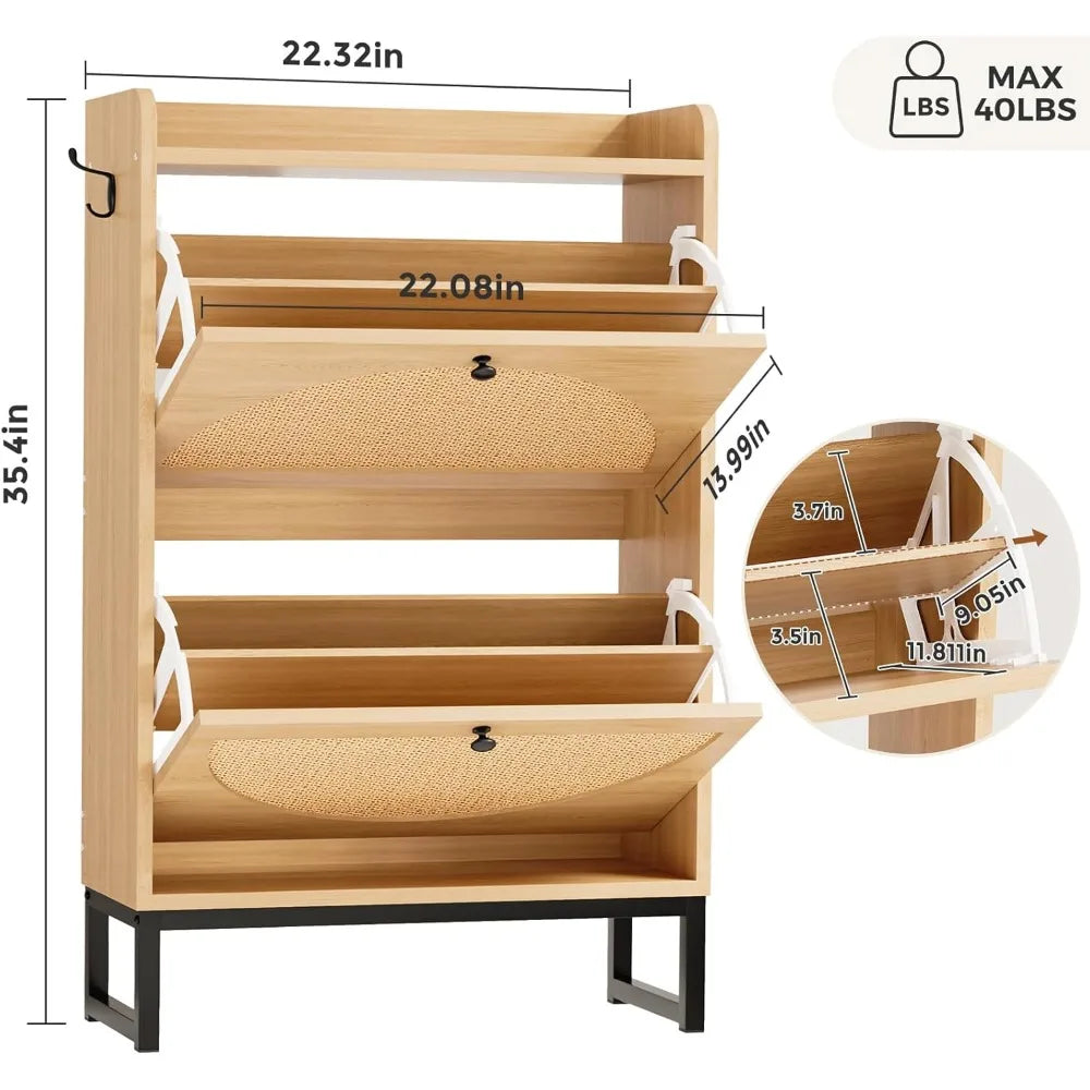 Shoes cabinet.Shoe Cabinet with 2 Flip Drawers, Natural Rattan Freestanding Shoe Cabinet Storage for Entryway, Slim Shoes