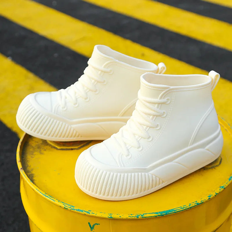 2025 New plush galoshes waterproof rain boots women's rubber platform shoes for lady ankle wide toe rainboots water shoes woman