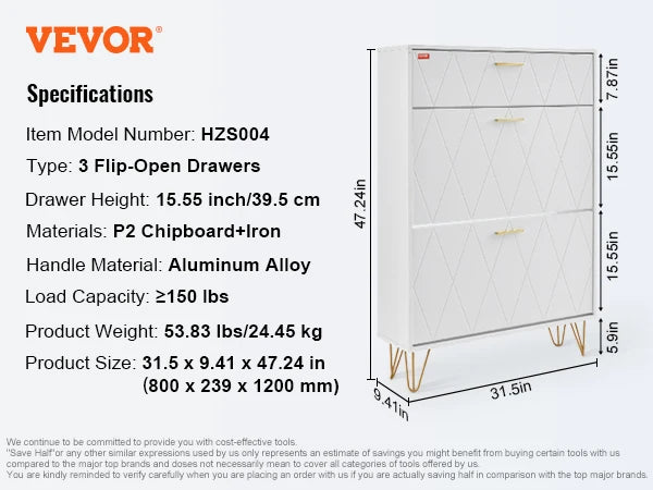 VEVOR Shoe Cabinet with 2/3 Flip Drawers Shoe Storage Cabinet for Entryway Free Standing Shoe Storage Organizer for Heels Boots