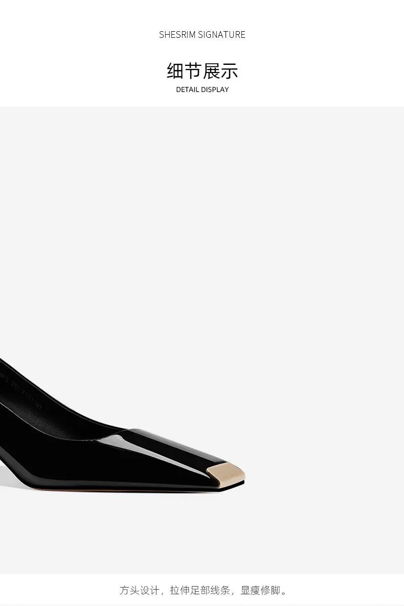 2025 new spring ladies pumps chunky heels leather square head shallow mouth with fashion comfortable commuter work women's shoes
