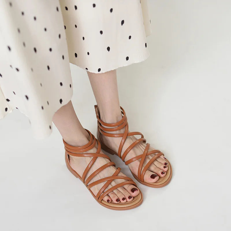 Large Size Summer Women 1cm Platform 2cm High Heels Sandals Lady Lightweight Solid Color Shoes Female Comfortable Roman Flats