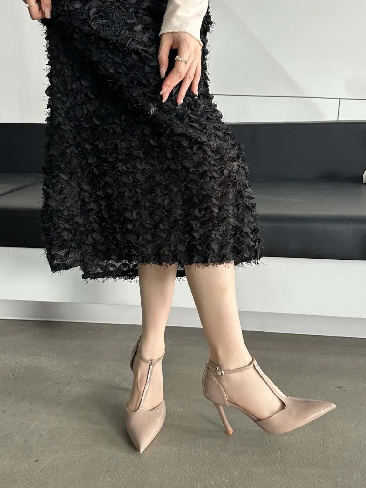 Sexy Red High Heels Women Pointed Toe Party Dress Shoes T-Strap Patent Leather Elegant Slingback Thin Heels Female Sandals Women