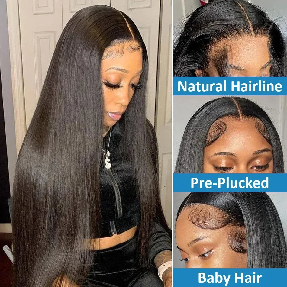 220 Density 13x6 straight Lace Front Human Hair Wigs Pre Plucked 40 Inch Loose 13x4 Hd Lace Frontal Wig Brazilian Hair For Women