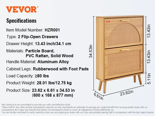 VEVOR Shoe Cabinet with 2/3 Flip Drawers Shoe Storage Cabinet for Entryway Free Standing Shoe Storage Organizer for Heels Boots