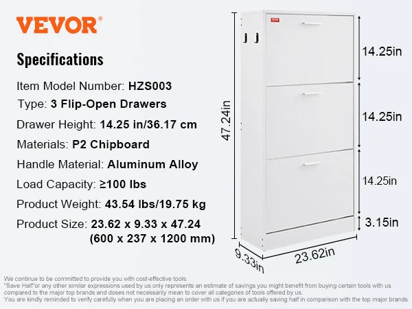 VEVOR Shoe Cabinet with 2/3 Flip Drawers Shoe Storage Cabinet for Entryway Free Standing Shoe Storage Organizer for Heels Boots