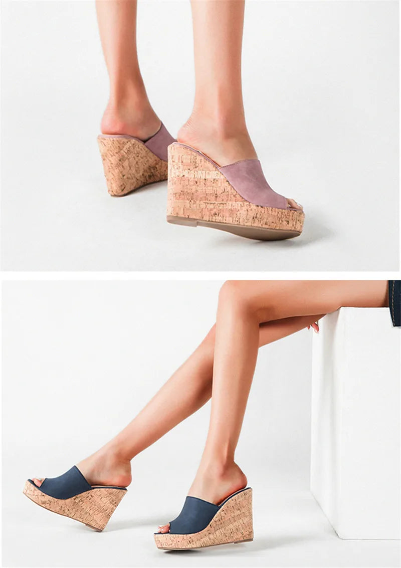 Comemore 2022 New Summer Woman Casual Platform Wedges Heels Slippers Fashion Open Toe Roman Women's Sandals Shoes Slides Mules