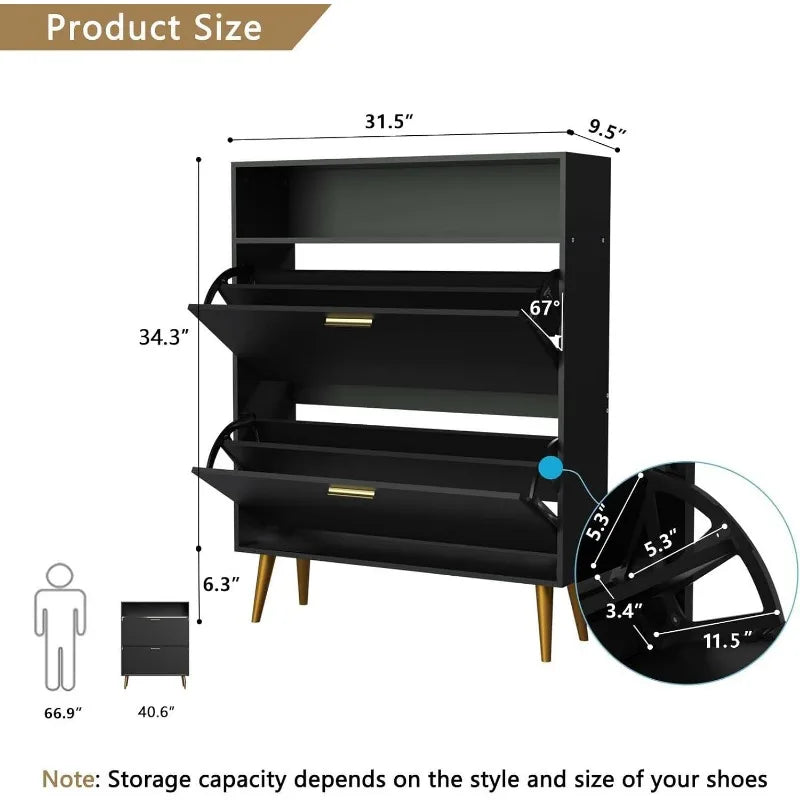 Shoe Cabinet with 2 Flip Drawers - Narrow Shoes Storage for Entryway, Freestanding Hidden