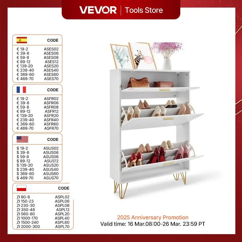 VEVOR Shoe Cabinet with 2/3 Flip Drawers Shoe Storage Cabinet for Entryway Free Standing Shoe Storage Organizer for Heels Boots