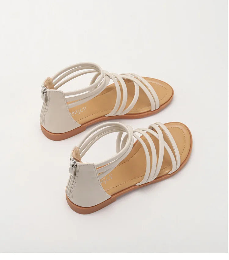 Large Size Summer Women 1cm Platform 2cm High Heels Sandals Lady Lightweight Solid Color Shoes Female Comfortable Roman Flats