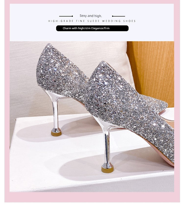 Stiletto Crystal Summer Two-Way French Wedding Shoes