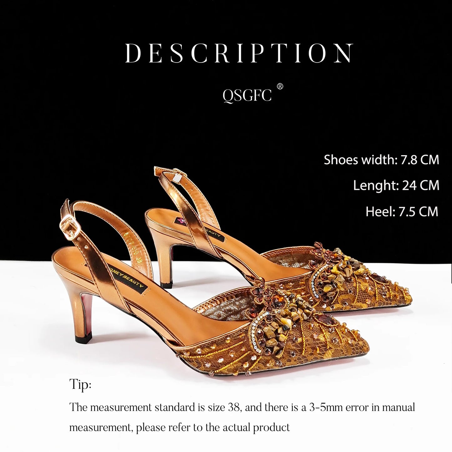QSGFC Nigerian Style Elegant Women Heels Shoes And Bag Set Rhinestone with Coral Shoes Wedding Party