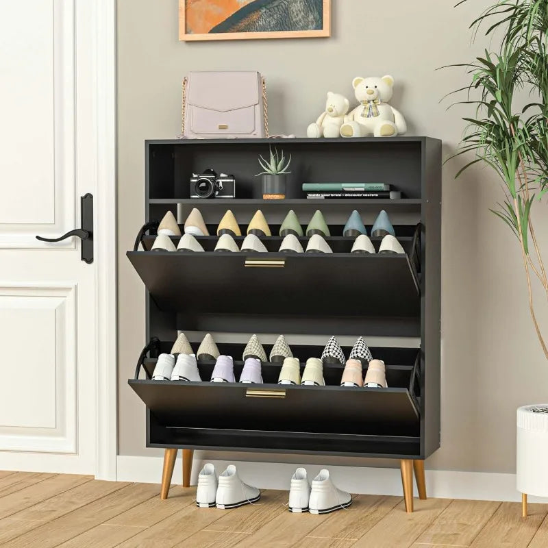 Shoe Cabinet with 2 Flip Drawers - Narrow Shoes Storage for Entryway, Freestanding Hidden