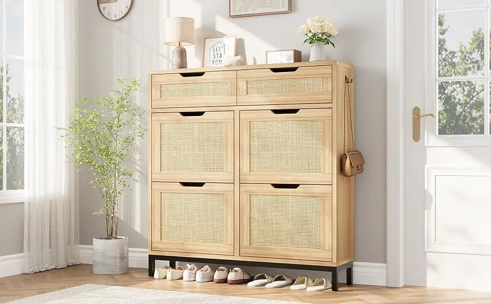 Shoe Cabinet Storage for Entryway Hidden Shoes Storage Cabinet Narrow Shoe Organizer Cabinet with 4 Flip Drawers, Free Standing