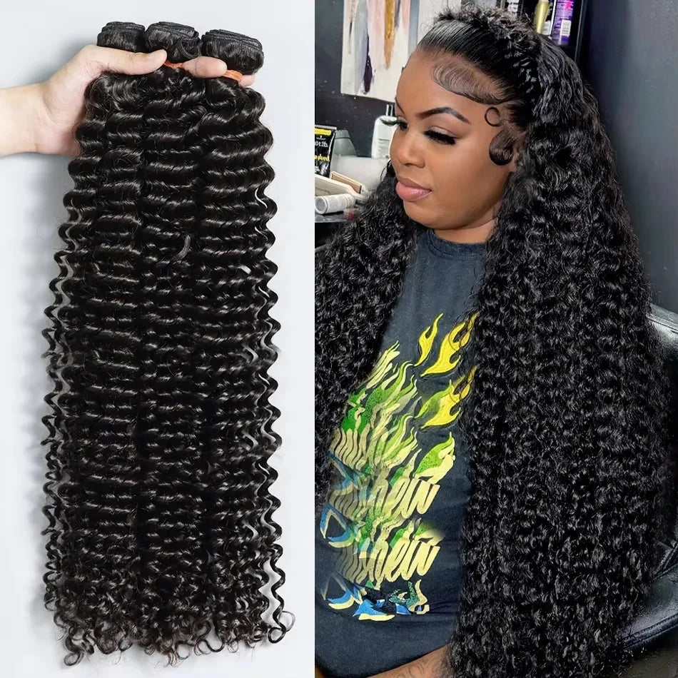 30 40 Inch Curly Human Hair Extensions Brazilian Deep Wave Bundles 100% Human Hair 3 4 5 Bundles Natural Hair Bundles