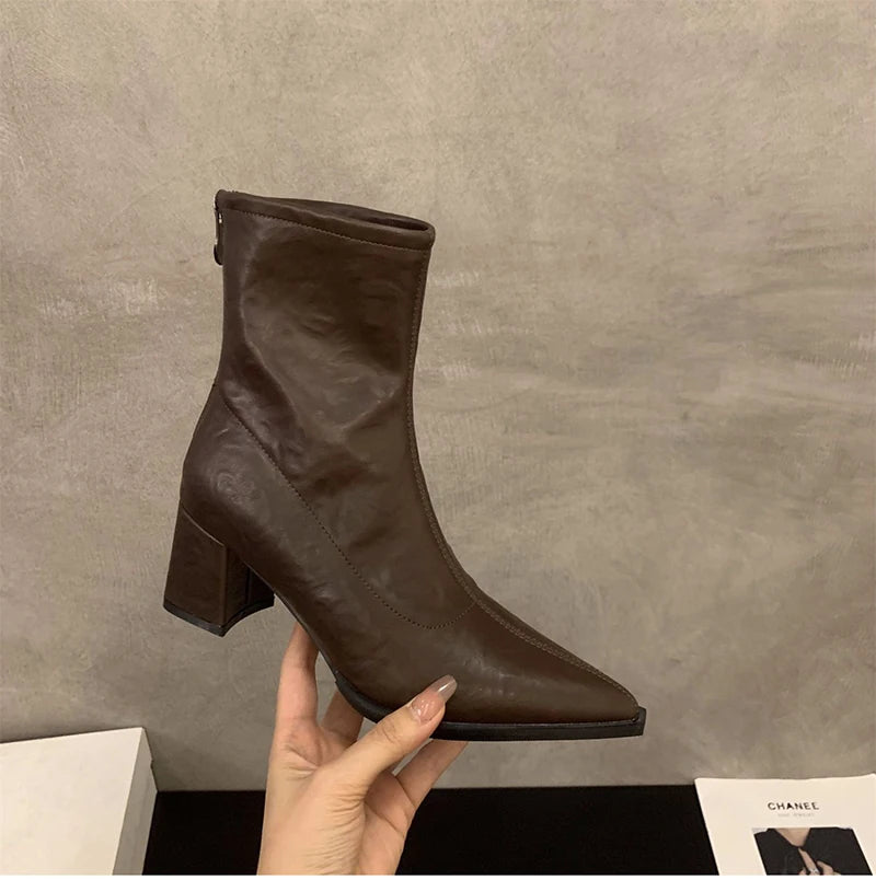 Designer Vintage Women Ankle Boots Fashion Pointed Toe Short Booties Elegant High Heels Shoes Botas Mujer
