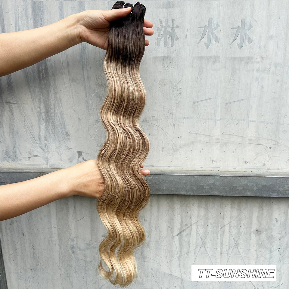 Magicae Synthetic Hair Extensions Body Wave Hair Bundles 26“ 150g Omber Blonde Weave High Temperature Fiber Body Ponytail Hair