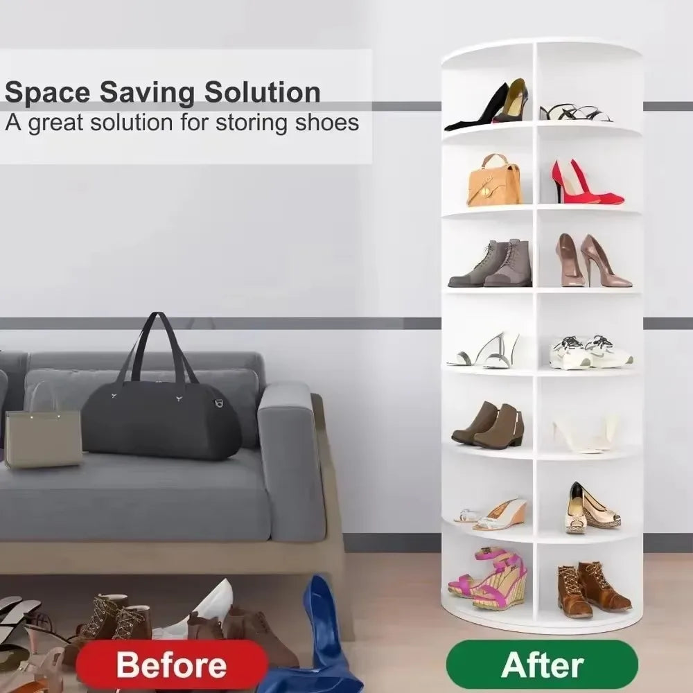 Shoe Rack 7-Tier Spinning, Free Standing Rotating Tower 360°, Easy To Assemble, Space-Saving,White Easy To Clean Shoe Cabinet