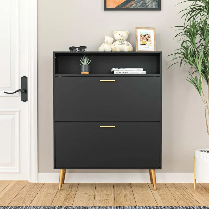 Shoe Cabinet with 2 Flip Drawers - Narrow Shoes Storage for Entryway, Freestanding Hidden