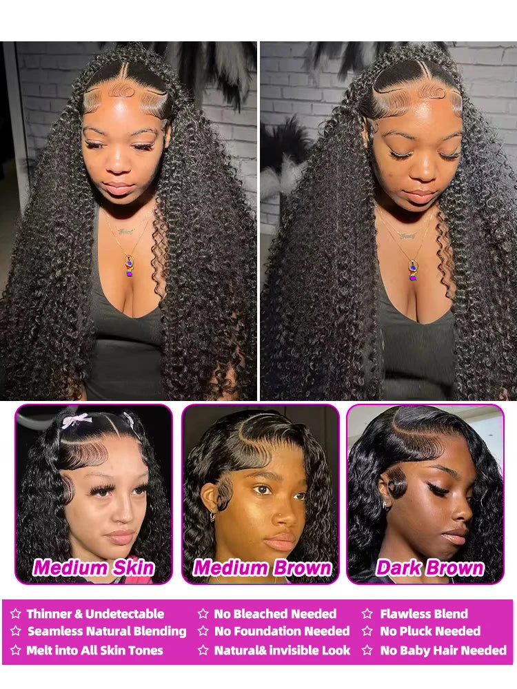 13x6 HD Transparent Deep Wave Frontal Wig 250 Density 13x4 Lace Front Wig Human Hair Brazilian Raw 30 40 Inch Loose Curly Wigs