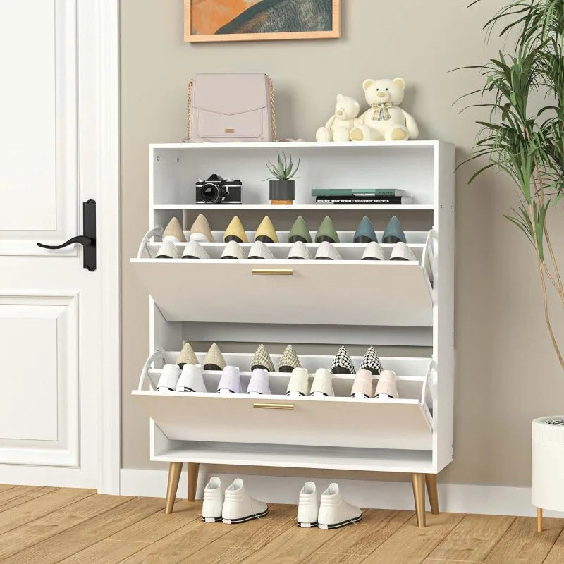 Shoe Cabinet with 2 Flip Drawers - Narrow Shoes Storage for Entryway, Freestanding Hidden