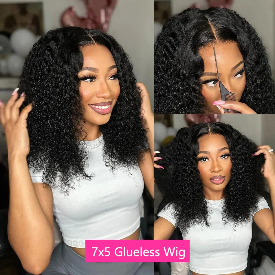 Deep Wave 13x4 Lace Frontal Wig Bob Glueless Wig Human Hair Ready To Wear Curly Wigs 200% 7x5 Closure Wigs Pre Cut Preplucked