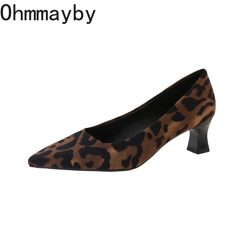 Leopard Print Women High Heel Shoes Fashion Pointed Toe Shallow Shoes Party Dress Ladies Pumps Shoes